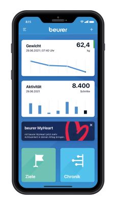 Die „beurer HealthManager Pro" App in Anwendung.