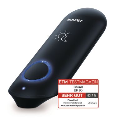 Der Insektenstichheiler Beurer BR 90 auf weißem Hintergrund mit dem ETM-Testsiegel.