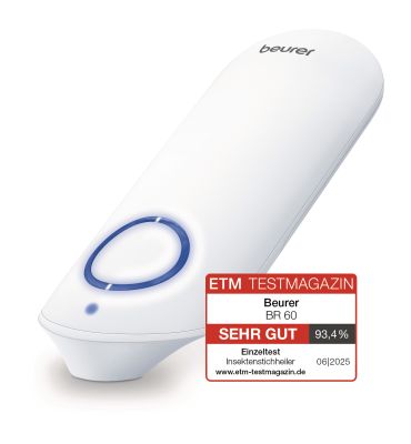 Der Insektenstichheiler Beurer BR 60 auf weißem Hintergrund mit dem ETM-Testsiegel.