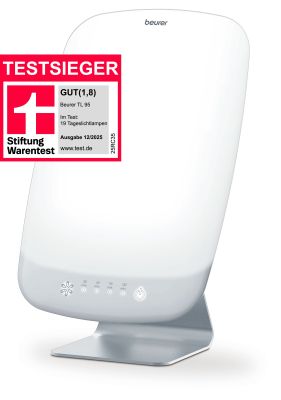 Produktabbildung Tageslichtlampe Beurer TL 95 mit Testsieger-Siegel von Stiftung Warentest.
