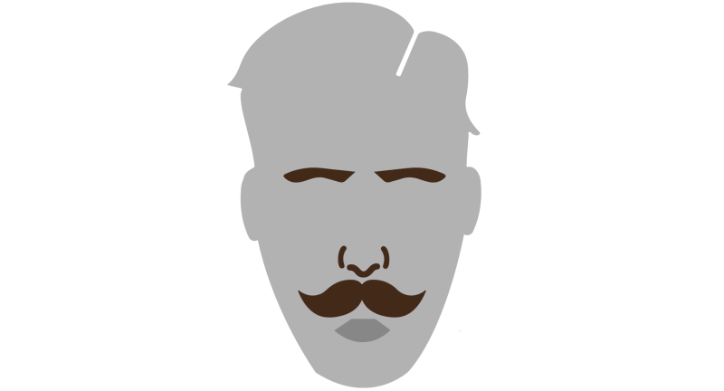Einfache, grafische Darstellung eines männlichen Gesichts mit kurzem Haar und Schnurrbart