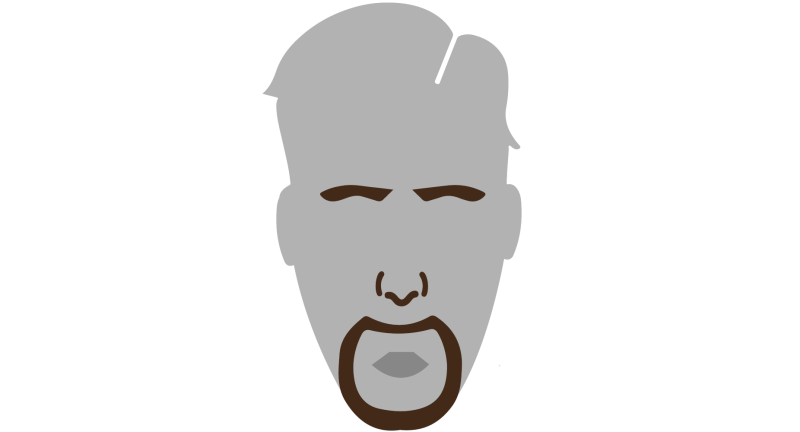 Einfache, grafische Darstellung eines männlichen Gesichts mit kurzem Haar und Kombi-Bart