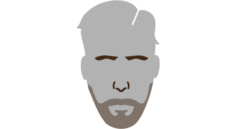 Einfache, grafische Darstellung eines männlichen Gesichts mit kurzem Haar und Dreitagebart