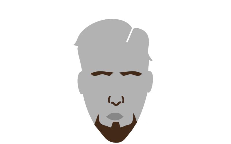 Einfache, grafische Darstellung eines männlichen Gesichts mit kurzem Haar und Kinnbart