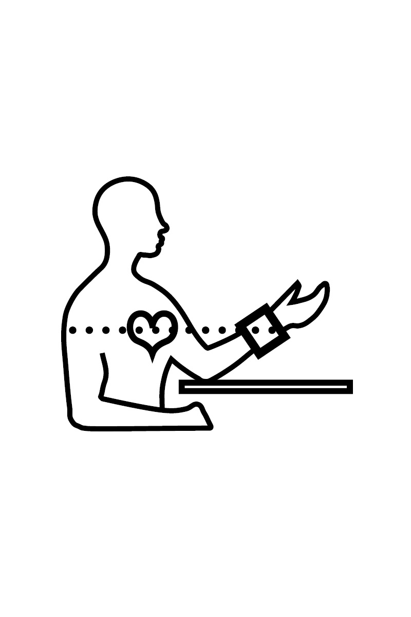 Drawing Measuring blood pressure with a wrist blood pressure monitor