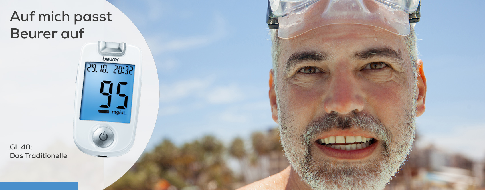 Ãlterer Mann mit Schwimmbrille