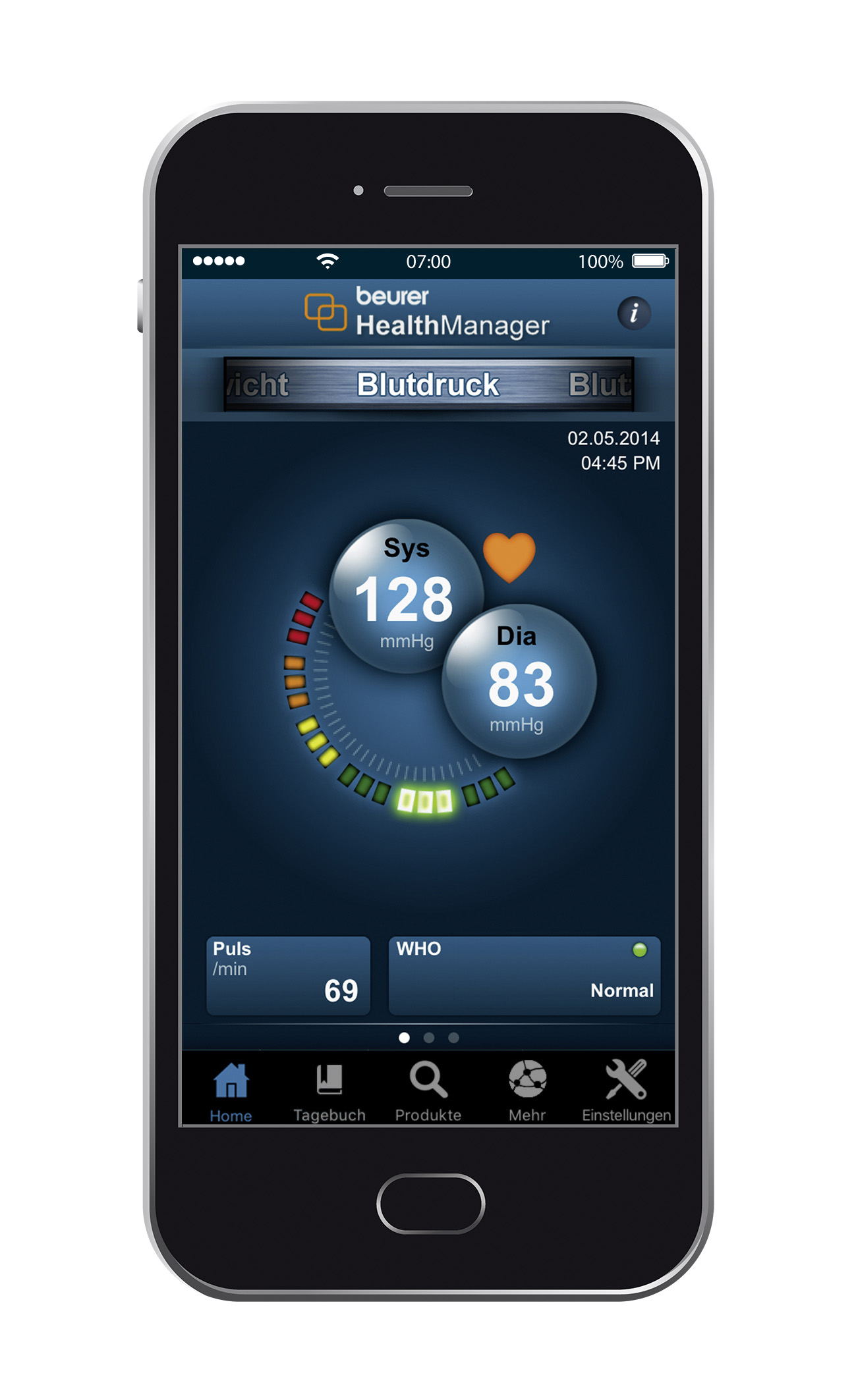 HealthManager Screen Blutdruck