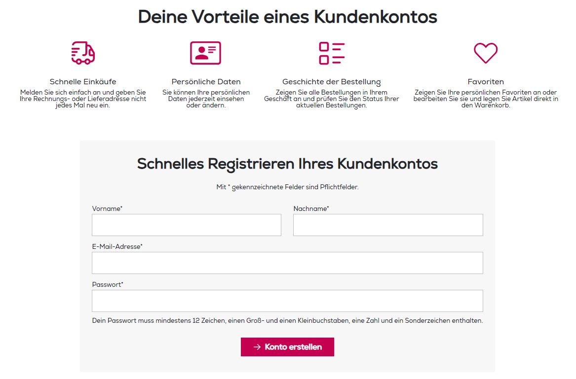 Konto Registrierung Beurer Webshop